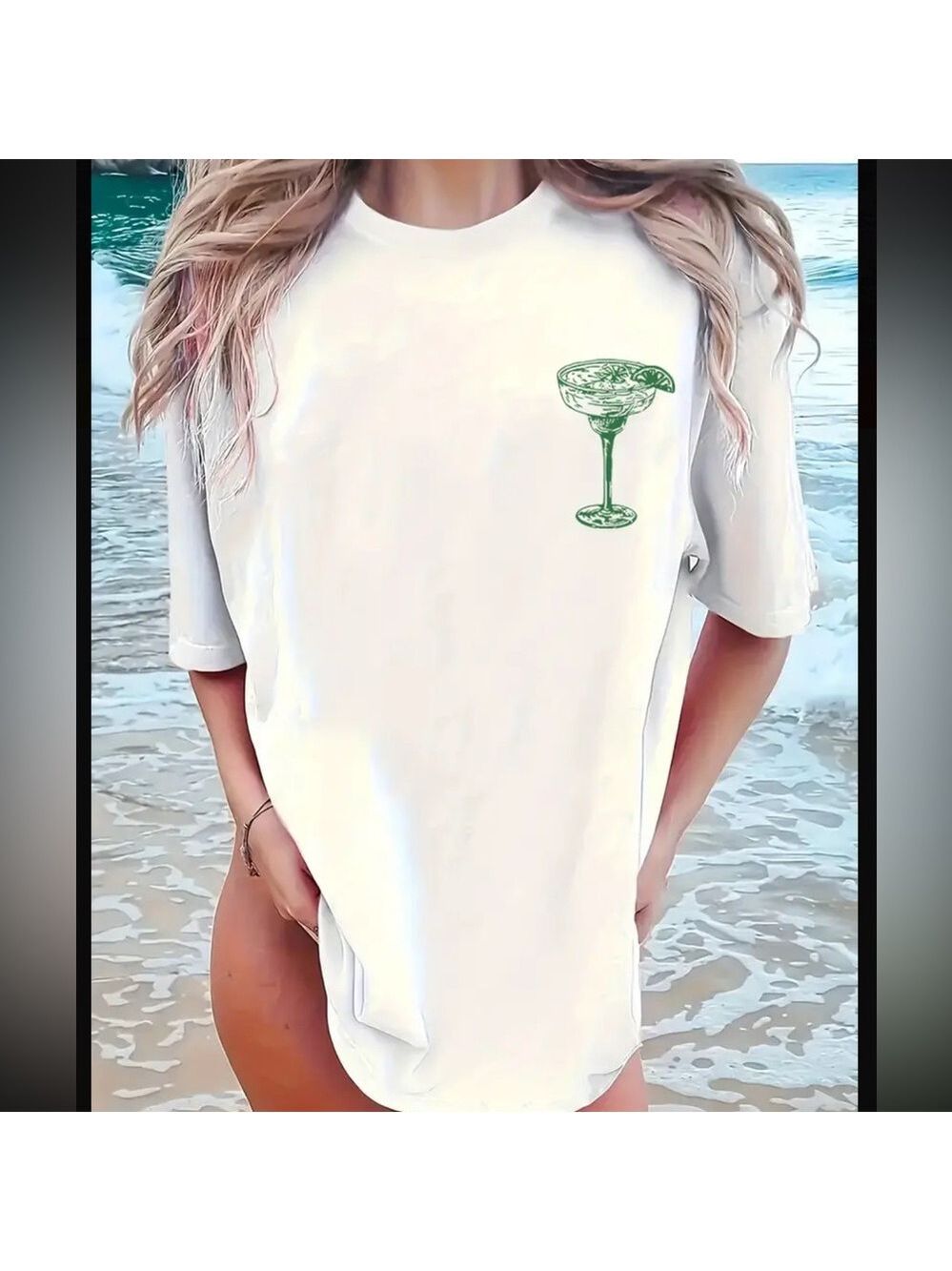 "Save Water, Drink Margaritas" Graphic Oversized Tee - Picture 2 of 3